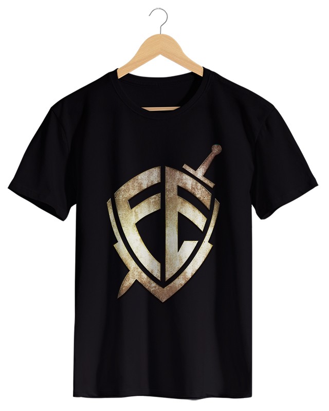 Escudo da Fé - Camiseta Masculina Preta em Malha Algodão