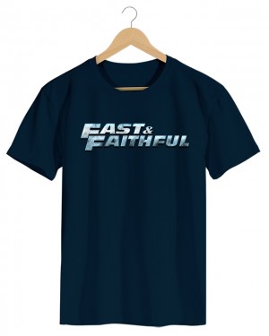 Fast Faithful - Camiseta Masculina Azul Marinho em Malha Algodão