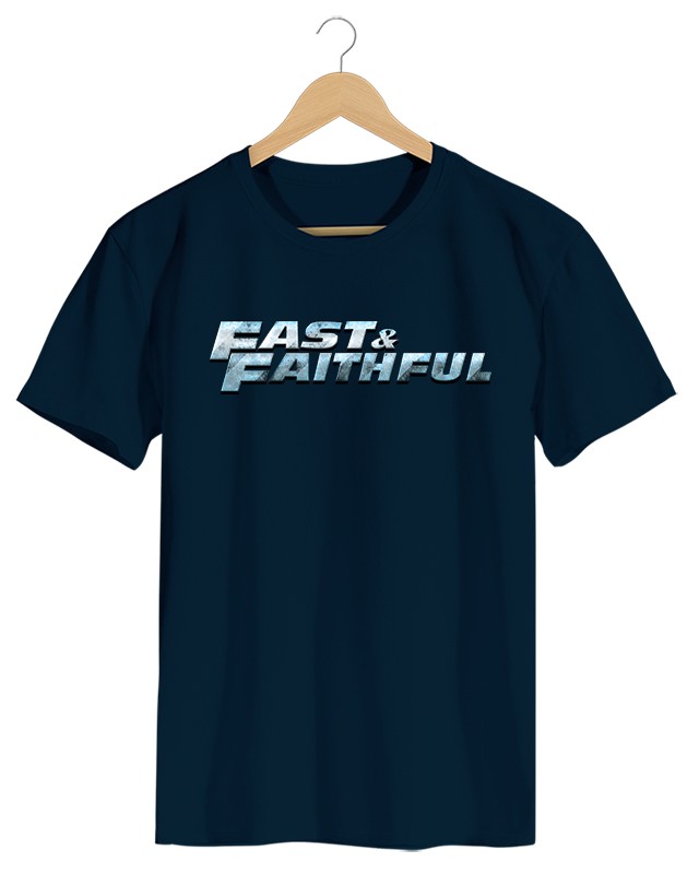 Fast Faithful - Camiseta Masculina Azul Marinho em Malha Algodão