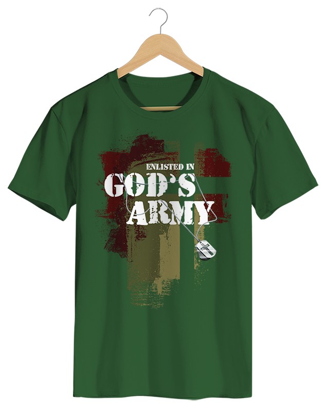 God's Army - Camiseta Masculina Verde Militar em Malha Algodão