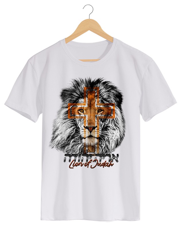 Lion of Judah - Camiseta MasculinaBranca em Malha Algodão