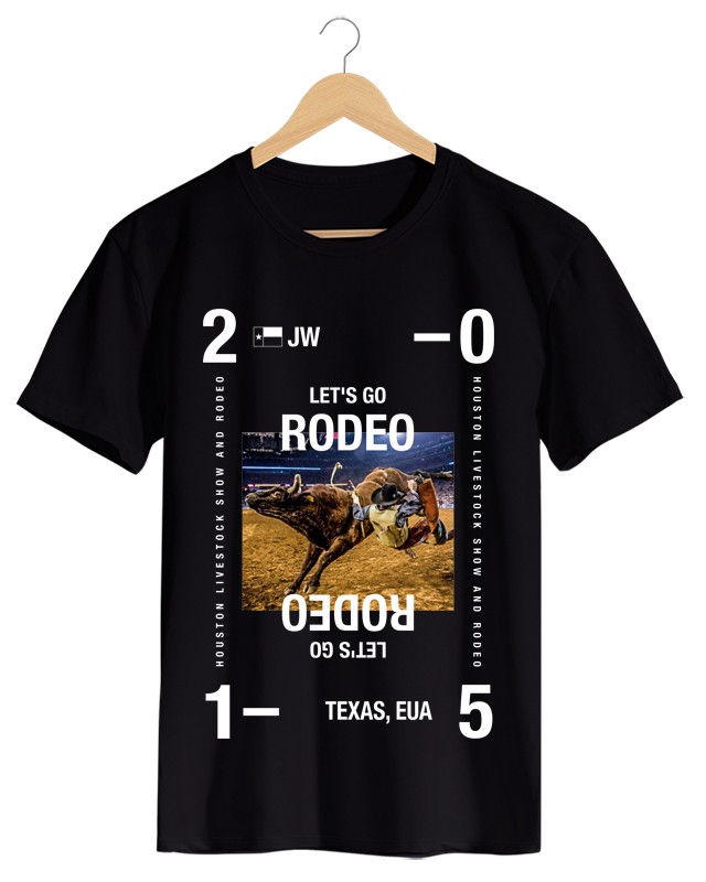Rodeo - Camiseta Masculina Preta em Malha Algodão
