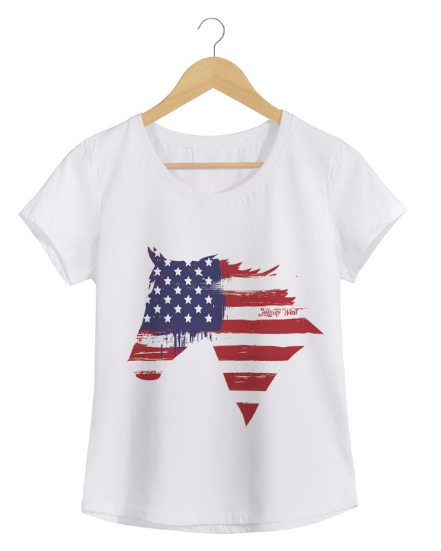 North America - Camiseta Feminina Branca em Malha Algodão