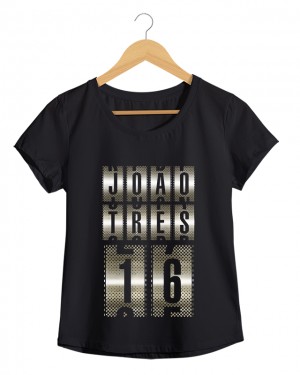 Jo 3-16 - Camiseta Feminina Preta em Malha Algodão