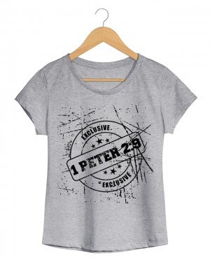 1 Peter 2.9 - Camiseta Feminina Cinza Mescla em Malha Algodão