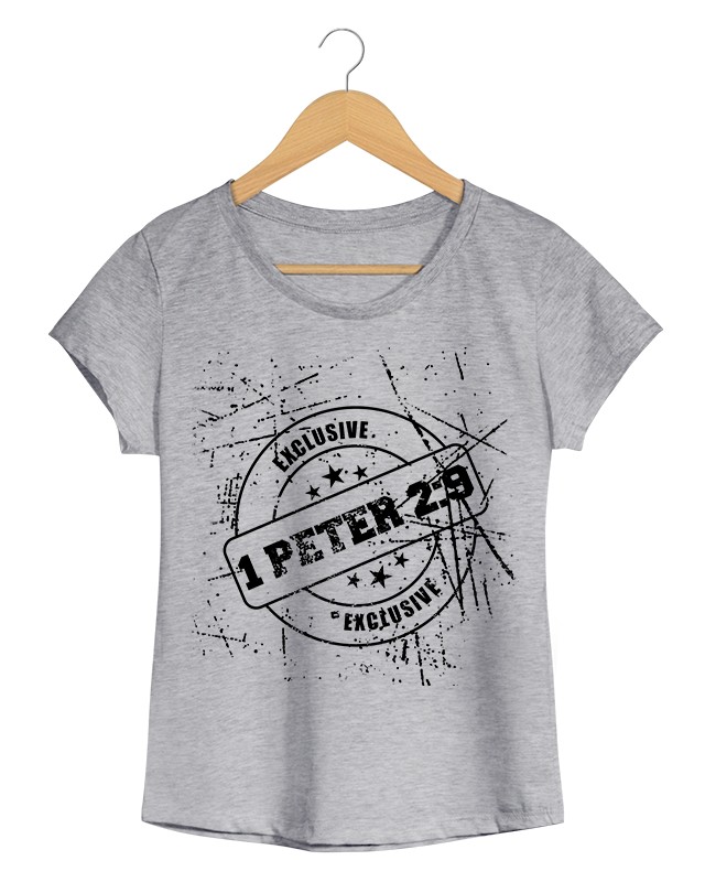 1 Peter 2.9 - Camiseta Feminina Cinza Mescla em Malha Algodão