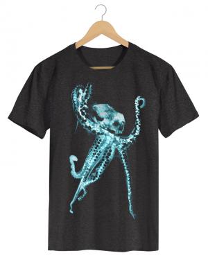 PPX018 -OCTOPUS Polvo-X - Camiseta Masculina Preta em Malha Algodão