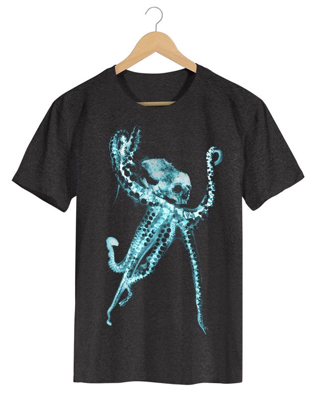 PPX018 -OCTOPUS Polvo-X - Camiseta Masculina Preta em Malha Algodão