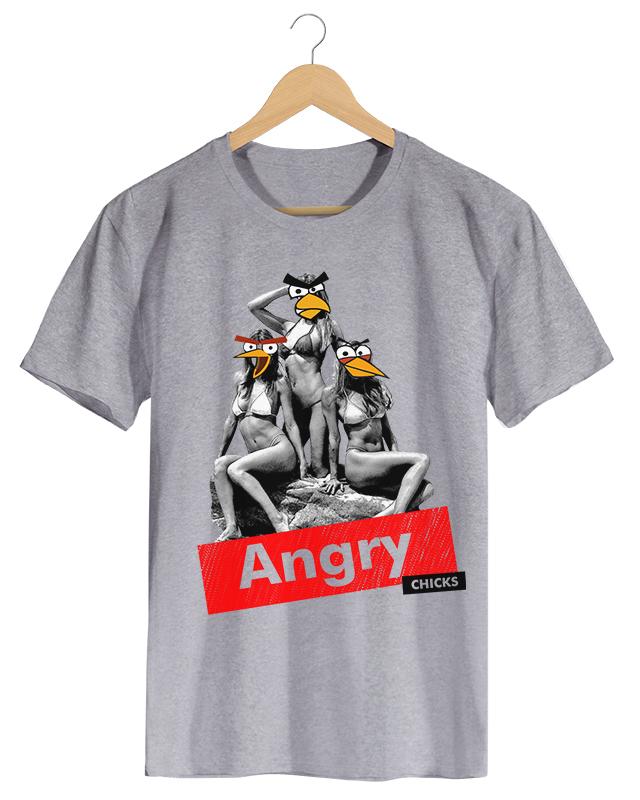 PPX019 Angry Chick - Camiseta Masculina Preta em Malha Algodão