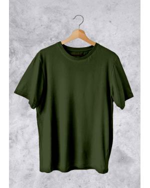 Camiseta Básica Masculina Verde Militar Em Malha Algodão