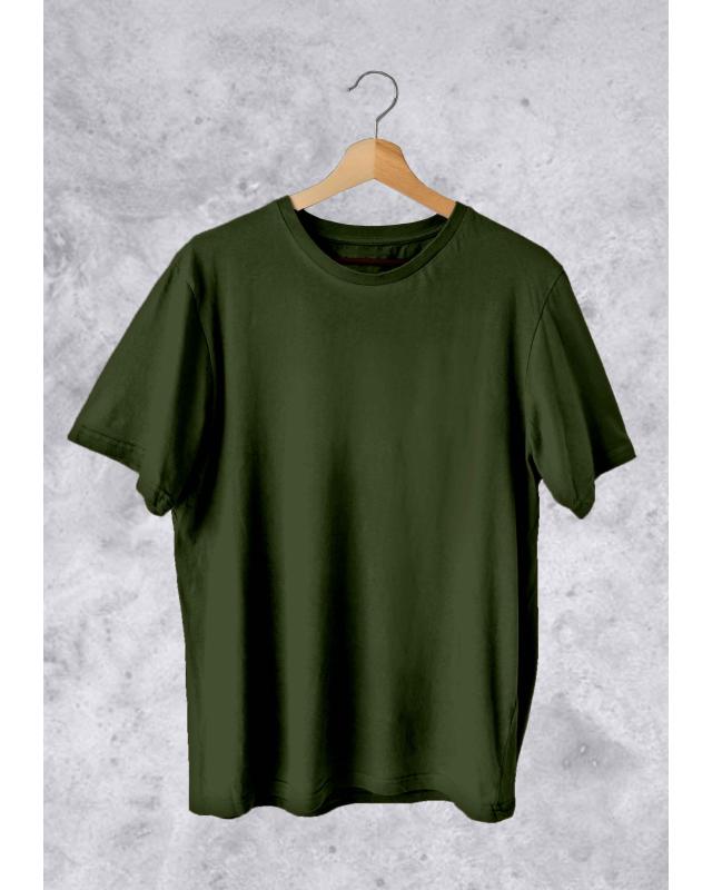 Camiseta Básica Masculina Verde Militar Em Malha Algodão