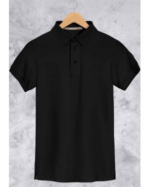 Camiseta Gola Polo Básica Masculina Preta Em Malha Algodão