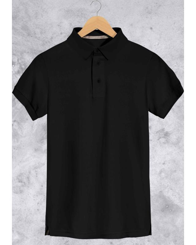 Camiseta Gola Polo Básica Masculina Preta Em Malha Algodão