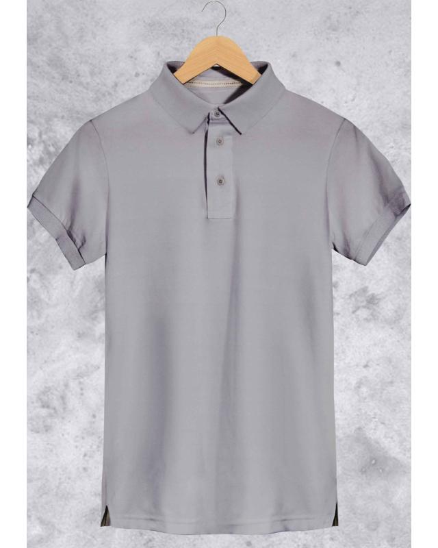 Camiseta Gola Polo Básica Masculina Cinza Mescla Em Malha Algodão